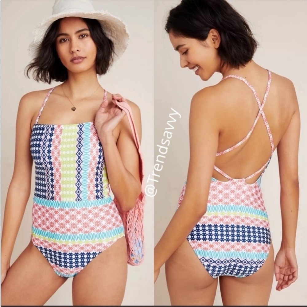 ANTHROPOLOGIE Cross Black One Piece Swimsuit Size M NWT